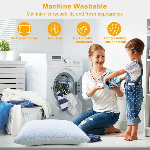 Cooling Memory Foam Pillow Ventilated Soft Bed Pillow With Cooling Gel Infused Memory Foam Heat Reducing Cooling Fiber Breathable Machine view 4