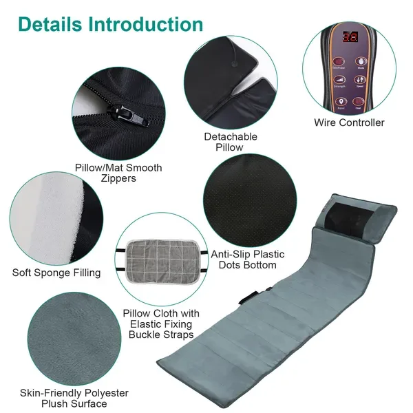 Full Body Electric Massage Mat With Heat Vibration Massage Pad Cushion Back Massage Mattress Chair Pad With Neck Massage Pillow With 10 view 3