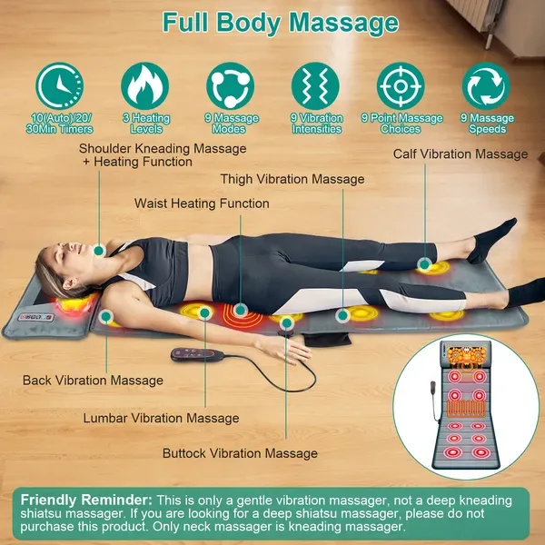 Full Body Electric Massage Mat With Heat Vibration Massage Pad Cushion Back Massage Mattress Chair Pad With Neck Massage Pillow With 10 view 2