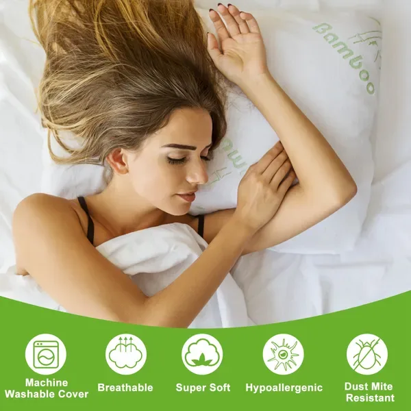 Bamboo Memory Foam Pillow Hypoallergenic Bed Pillow With Washable Cover [King Size] view 2