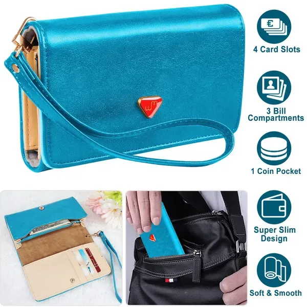 Women Wristlet Wallet PU Leather Lady Purse Credit Card Holder 4 Card Slots 3 Money Pouches 1 Coin Pocket view 4