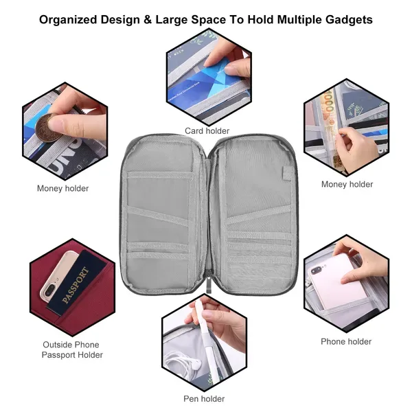 Travel Passport Wallet 12Cells Ticket ID Credit Card Holder Water Repellent Documents Phone Organizer view 4