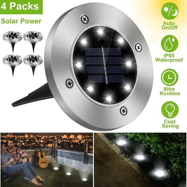 4 Pcs Solar Powered Ground Light Outdoor IP65 Waterproof Buried In-Ground Lamp Decorative Path Deck Lawn Patio Lamp view 3