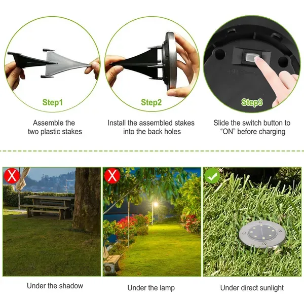 4 Pcs Solar Powered Ground Light Outdoor IP65 Waterproof Buried In-Ground Lamp Decorative Path Deck Lawn Patio Lamp view 2