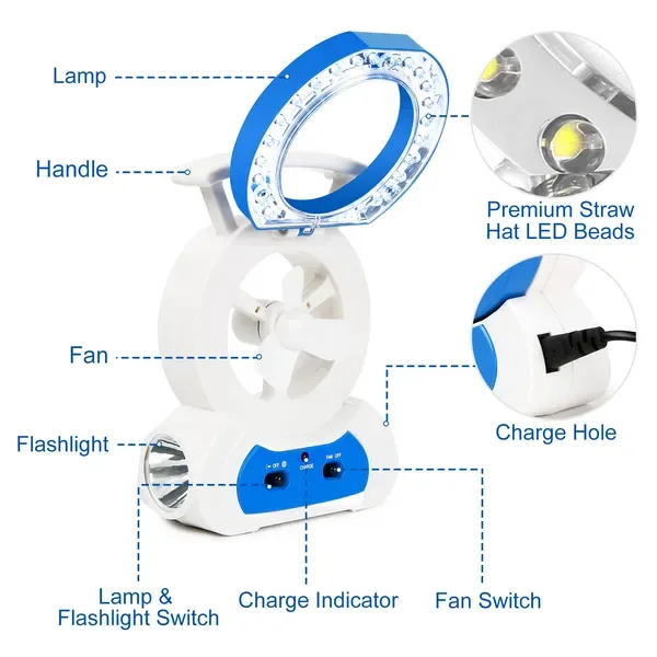 Desk Cooling Fan W/180°Adjustable LED Lamp Baby Stroller Fan Emergency Flashlight Torch view 4