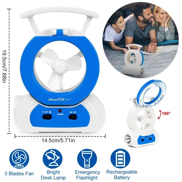Desk Cooling Fan W/180°Adjustable LED Lamp Baby Stroller Fan Emergency Flashlight Torch view 3