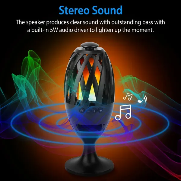 LED Flame Speakers Torch Wireless Speaker Waterproof Stereo Bass Speaker Outdoor Light-Up Speaker Atmosphere LED Flickers Night Light Patio Stake Lights/Lantern For Party Camping view 2
