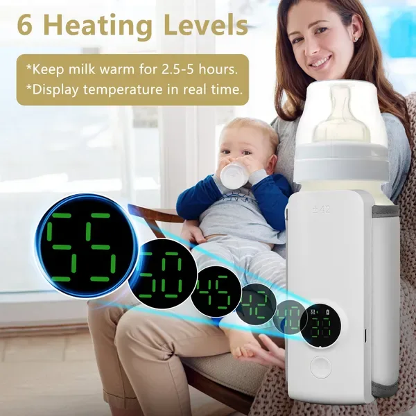 Portable Bottle Warmer On The Go Baby Milk Warmer Milk Formula Warmer For Travel With 6 Heating Levels USB Rechargeable Keep Milk Warm For 5 Hours view 2