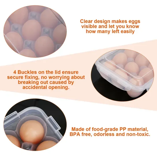 2 Pcs Plastic Egg Holder Stackable Egg Storage Box Egg Rack For Refrigerator 18 Cavity Per Container Dishwasher Safe view 2