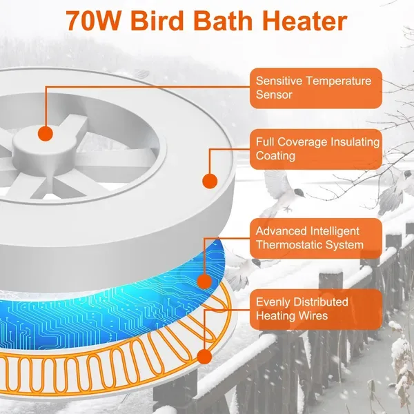 70W Bird Bath Heater For Outdoors Winter Heated Bird Bath Deicer Waterproof Aluminum Alloy Water Heater With Thermostat Auto Shutdown For Yard Patio Farm view 2