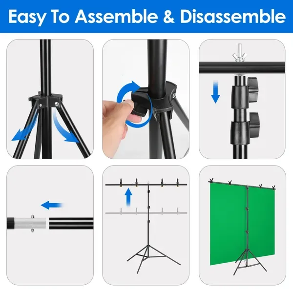 6.5×8.5FT T-Shape Photo Video Backdrop Stand Heavy Duty Background Stand Adjustable Photography Backdrop Stand With 6 Spring Clamps Sandbag Carry Bag For Studio Party Wedding view 4