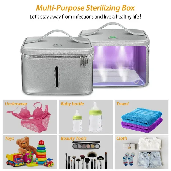 UV Disinfection Bag, Portable LED UV Sanitizer Box USB-Powered Travel UV Cleaner Bag view 3