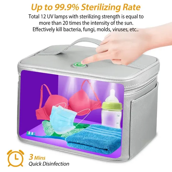 UV Disinfection Bag, Portable LED UV Sanitizer Box USB-Powered Travel UV Cleaner Bag view 2