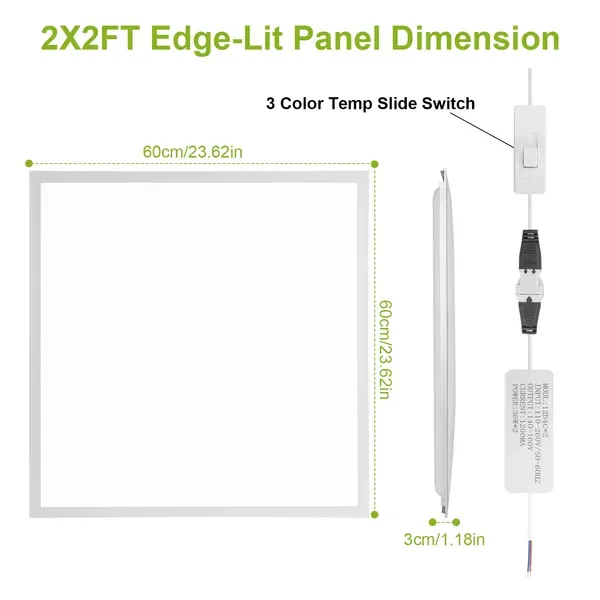 2 Pcs 72W 2×2FT LED Panel Light 3800LM Flat Ceiling Light With 3 Lighting Color Temperature Equivalent LED Troffer Recessed Edge-Lit view 2
