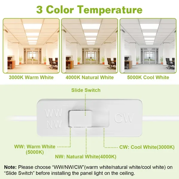 2 Pcs 72W 2×2FT LED Panel Light 3800LM Flat Ceiling Light With 3 Lighting Color Temperature Equivalent LED Troffer Recessed Edge-Lit view 4