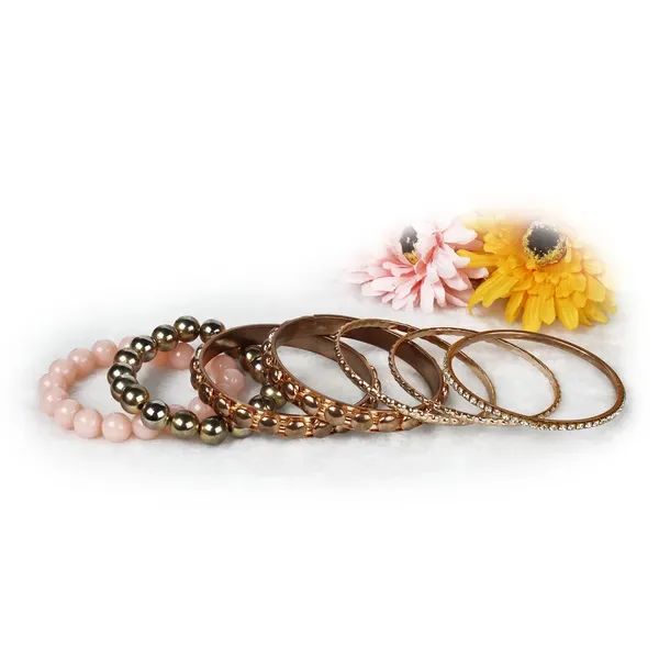 7-Piece Retro Burnished Gold Inlaid Rhinestones Bangle Bracelet Set view 4