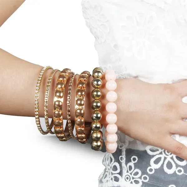 7-Piece Retro Burnished Gold Inlaid Rhinestones Bangle Bracelet Set view 3