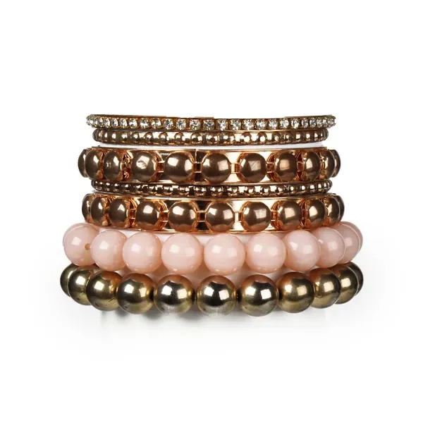 7-Piece Retro Burnished Gold Inlaid Rhinestones Bangle Bracelet Set view 2