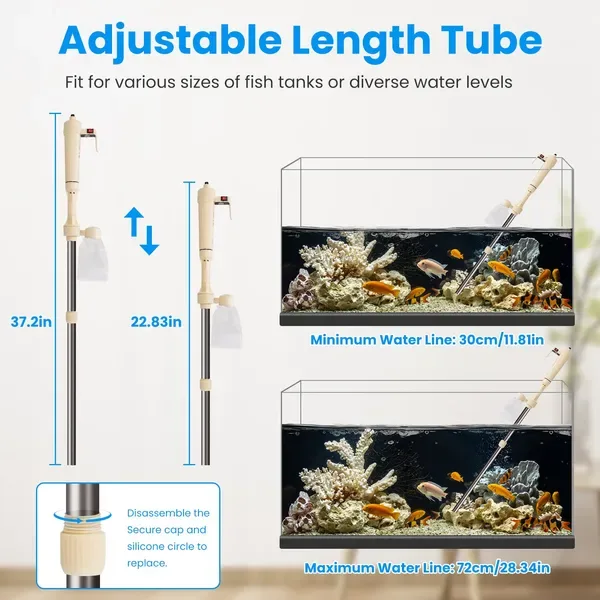 Multifunctional Electric Aquarium Gravel Cleaner Kit Length Adjustable Automatic Fish Tank Vacuum Cleaner view 4