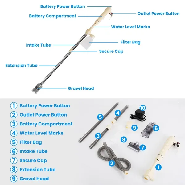 Multifunctional Electric Aquarium Gravel Cleaner Kit Length Adjustable Automatic Fish Tank Vacuum Cleaner view 3