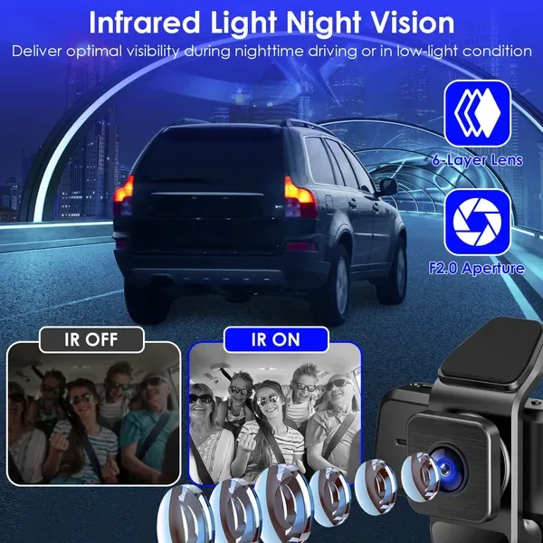 1080P FUD 3 Channel WiFi Dash Cam 170° Wide Angle Triple Car Camera With IR Night G-Sensor Motion Detection Loop Recording App Control Support 128G Max view 4
