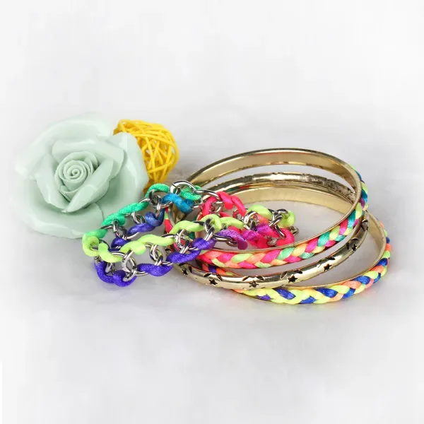 4Pcs Colorful Woven Burnished Gold Bracelets Set view 2