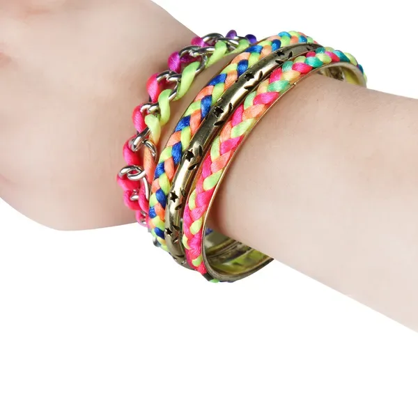 4Pcs Colorful Woven Burnished Gold Bracelets Set view 4