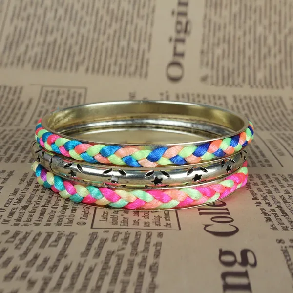 4Pcs Colorful Woven Burnished Gold Bracelets Set view 3