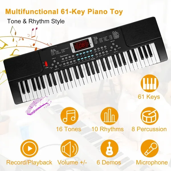 61 Keys Digital Music Electronic Keyboard Electric Musical Piano Instrument Kids Learning Keyboard W/ Stand Microphone view 2