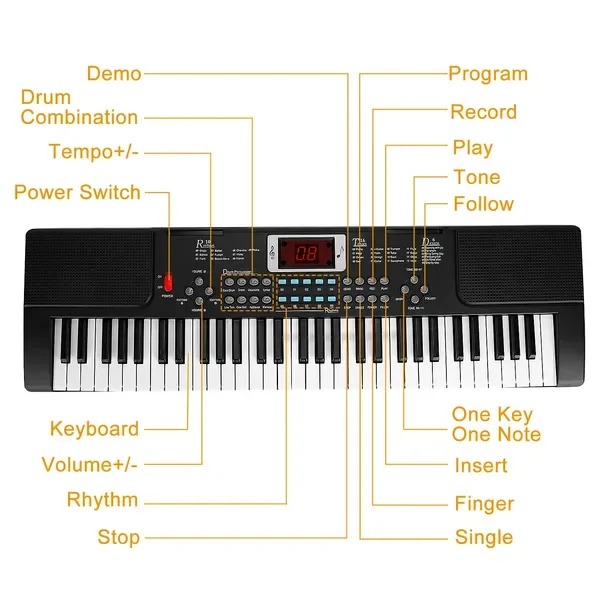 61 Keys Digital Music Electronic Keyboard Electric Musical Piano Instrument Kids Learning Keyboard W/ Stand Microphone view 3