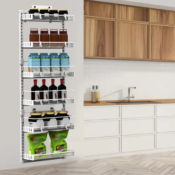Over The Door Pantry Organizer 6-Tier Pantry Door Organizer Carbon Steel 110LBS Loading Easy Install Behind Door Storage For Closet Kitchen Bathroom 50.19'H 17.12'W 5.51'D