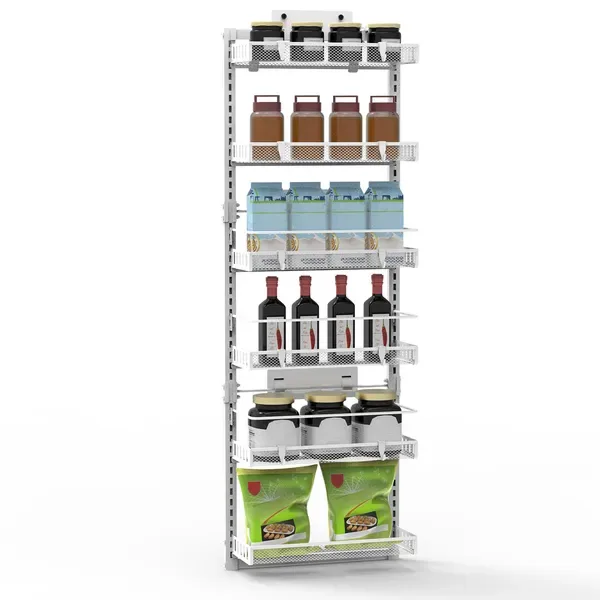 Over The Door Pantry Organizer 6-Tier Pantry Door Organizer Carbon Steel 110LBS Loading Easy Install Behind Door Storage For Closet Kitchen view 4