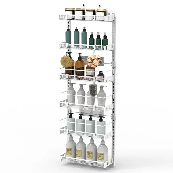 Over The Door Pantry Organizer 6-Tier Pantry Door Organizer Carbon Steel 110LBS Loading Easy Install Behind Door Storage For Closet Kitchen view 3