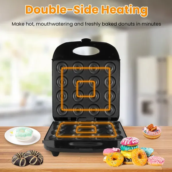 Mini Donut Maker Machine For Kids Snack Breakfast Desserts With 16 Doughnuts Holes Non Stick Coating Double-Side Heating Plates Overheating view 2