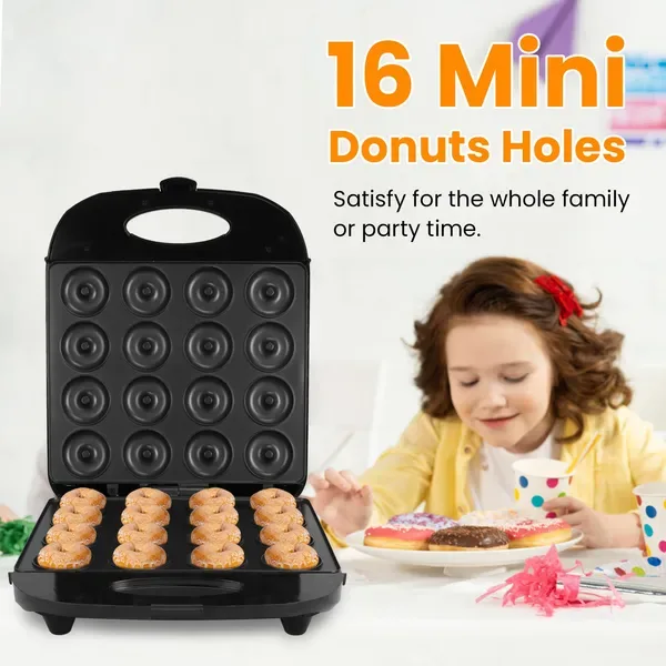 Mini Donut Maker Machine For Kids Snack Breakfast Desserts With 16 Doughnuts Holes Non Stick Coating Double-Side Heating Plates Overheating view 4