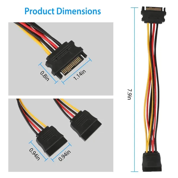 15 Pin Y Splitter Cable Adapter Male To Female Converter Cord For Hard Drive view 4