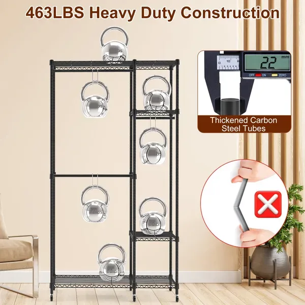 4 Tier Heavy Duty Garment Rack With Wheels Carbon Steel Clothing Rack Portable Wardrobe Clothes Rack With 3 Hanging Rods 6 Footrests view 4