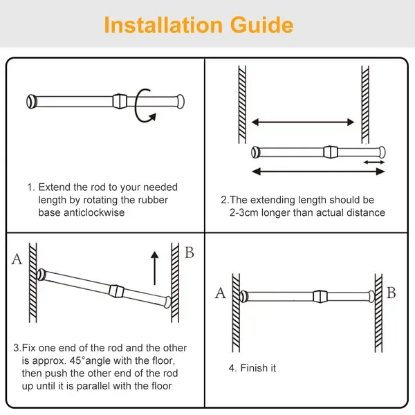 90cm Tension Curtain Rod Spring Load Adjustable Curtain Pole Heavy-Duty Steel For Bathroom Wardrobe Kitchen Balcony view 2