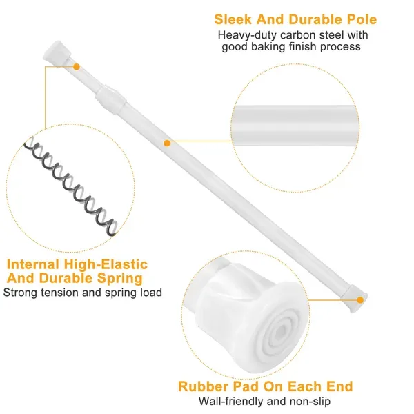 90cm Tension Curtain Rod Spring Load Adjustable Curtain Pole Heavy-Duty Steel For Bathroom Wardrobe Kitchen Balcony view 3