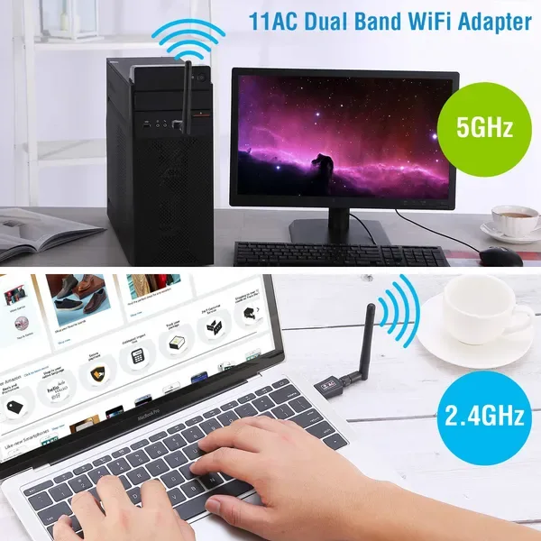USB WiFi Adapter AC600Mbps 5G/2.4G Dual Band 802.11ac Wireless Network Adapter W/ 2dBi External Antennas For PC Desktop Laptop view 3