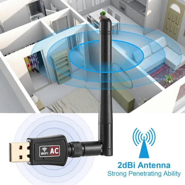 USB WiFi Adapter AC600Mbps 5G/2.4G Dual Band 802.11ac Wireless Network Adapter W/ 2dBi External Antennas For PC Desktop Laptop view 2