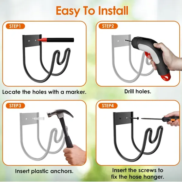 2Pack Heavy Duty Garden Hose Holder Stainless Steel Hose Hook Metal Hose Rack Reel Organizer For Water Hose Extension Cords view 3