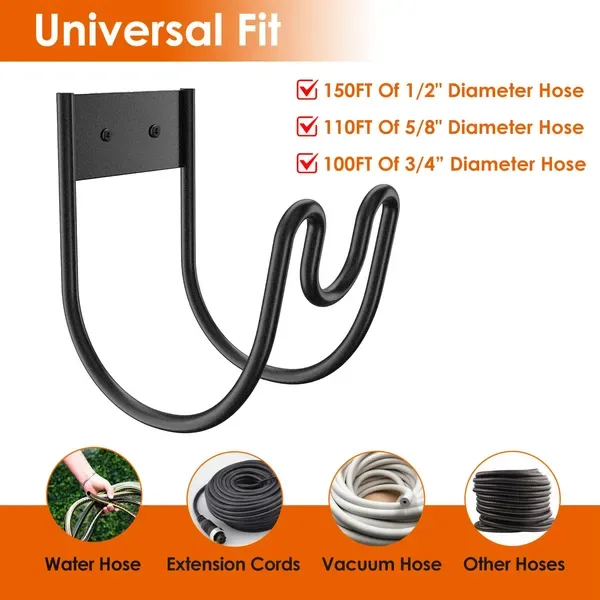 2Pack Heavy Duty Garden Hose Holder Stainless Steel Hose Hook Metal Hose Rack Reel Organizer For Water Hose Extension Cords view 2