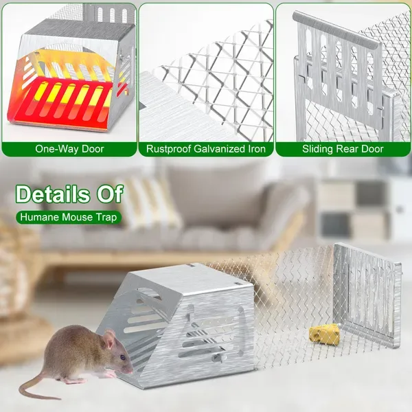 2Pcs Humane Mouse Trap Cage No Assembly Need Automatic Continuous Rat Trap With Single Way Door Reusable Catch And Release Live Cage Trap For Rodents Moles Voles Mice view 3