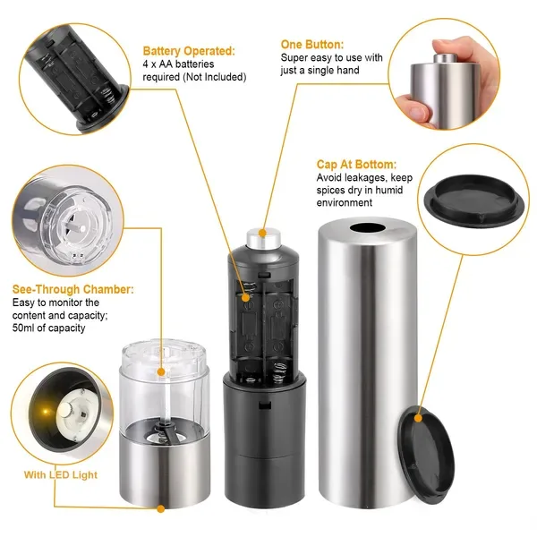 Electric Salt Pepper Grinder With Light Adjustable Coarseness Stainless Steel Salt Pepper Shaker view 4