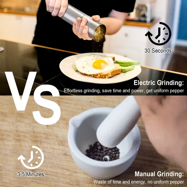 Electric Salt Pepper Grinder With Light Adjustable Coarseness Stainless Steel Salt Pepper Shaker view 2