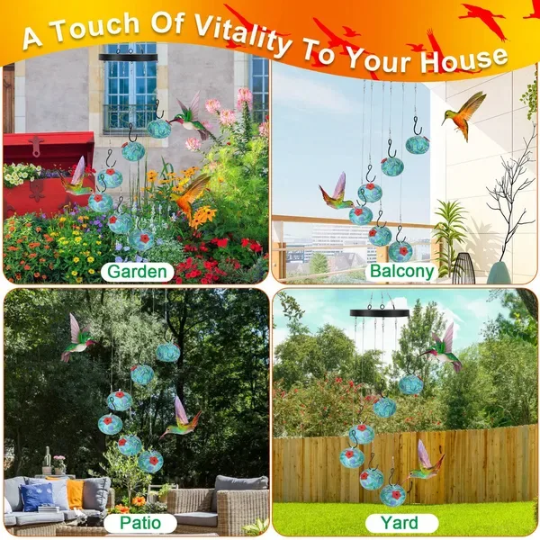 Wind Chimes Humming Bird Feeder Ant And Bee Proof Outdoor Hanging Hummingbird Feeder For Viewing Decoration For Garden Patio Yard Balcony view 4