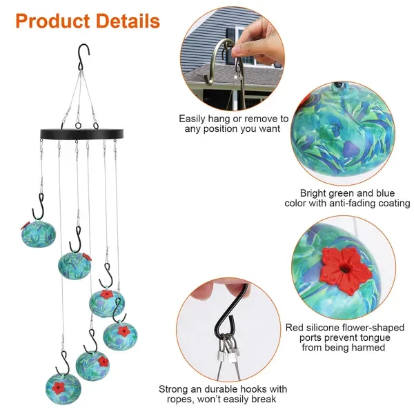 Wind Chimes Humming Bird Feeder Ant And Bee Proof Outdoor Hanging Hummingbird Feeder For Viewing Decoration For Garden Patio Yard Balcony view 2
