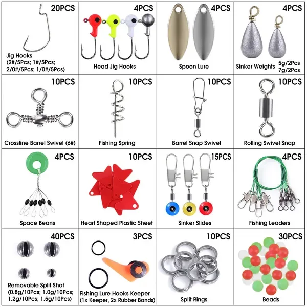188Pcs Fishing Accessory Kit Portable Fishing Set Including Jig Hooks Sinker Weights Spoon Lure view 4
