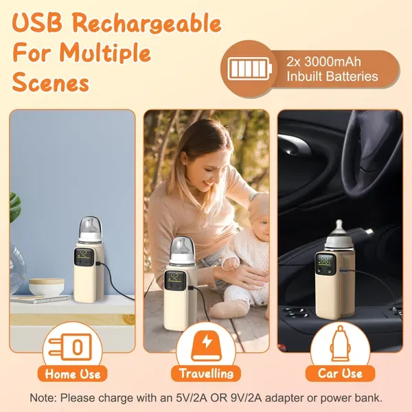 Portable Bottle Warmer With Night Light Baby Milk Warmer Milk Formula Warmer For Home Travel With 6 Heating Levels view 2